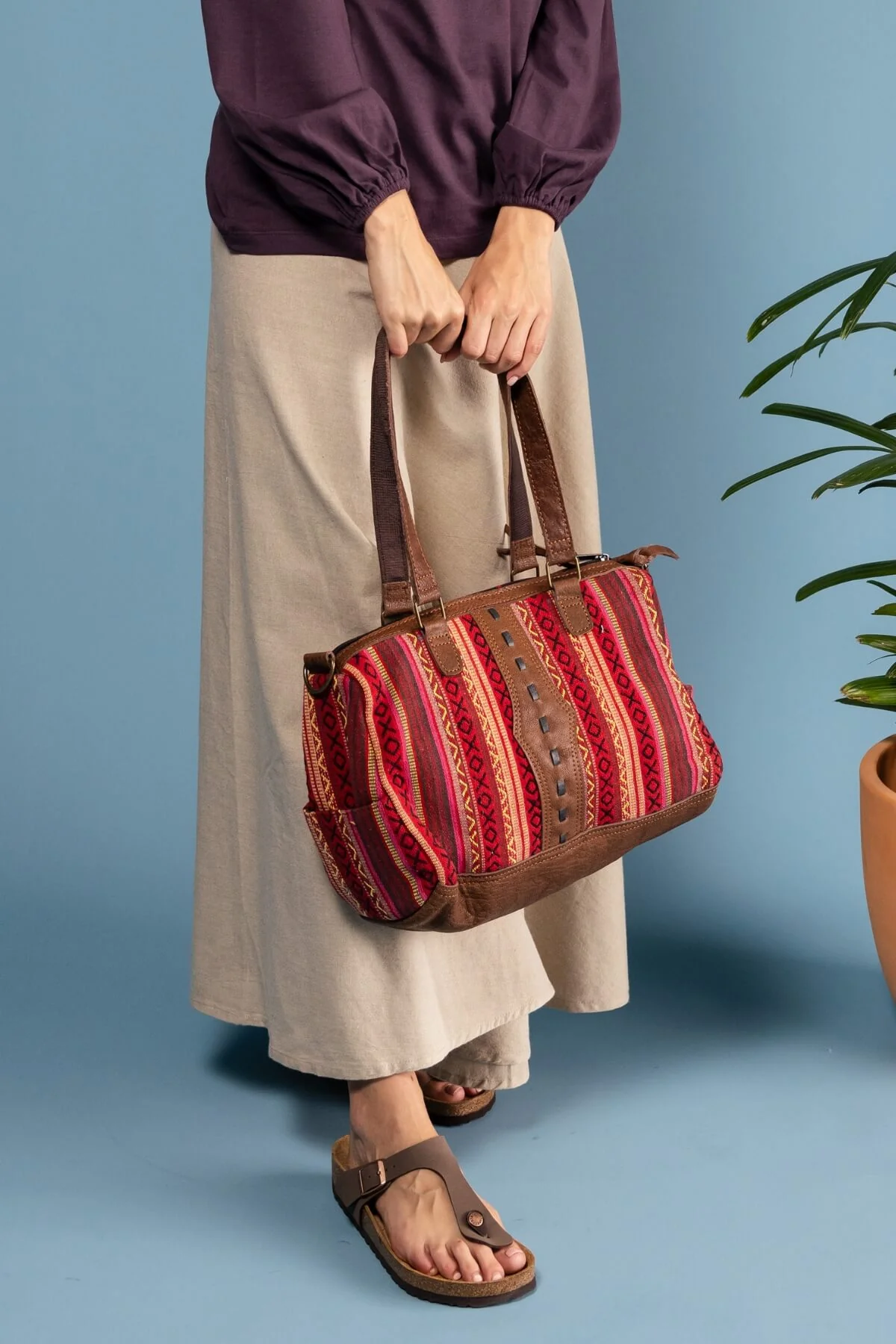 Buffalo Leather & Cotton Bag - Rennes - Image 3
