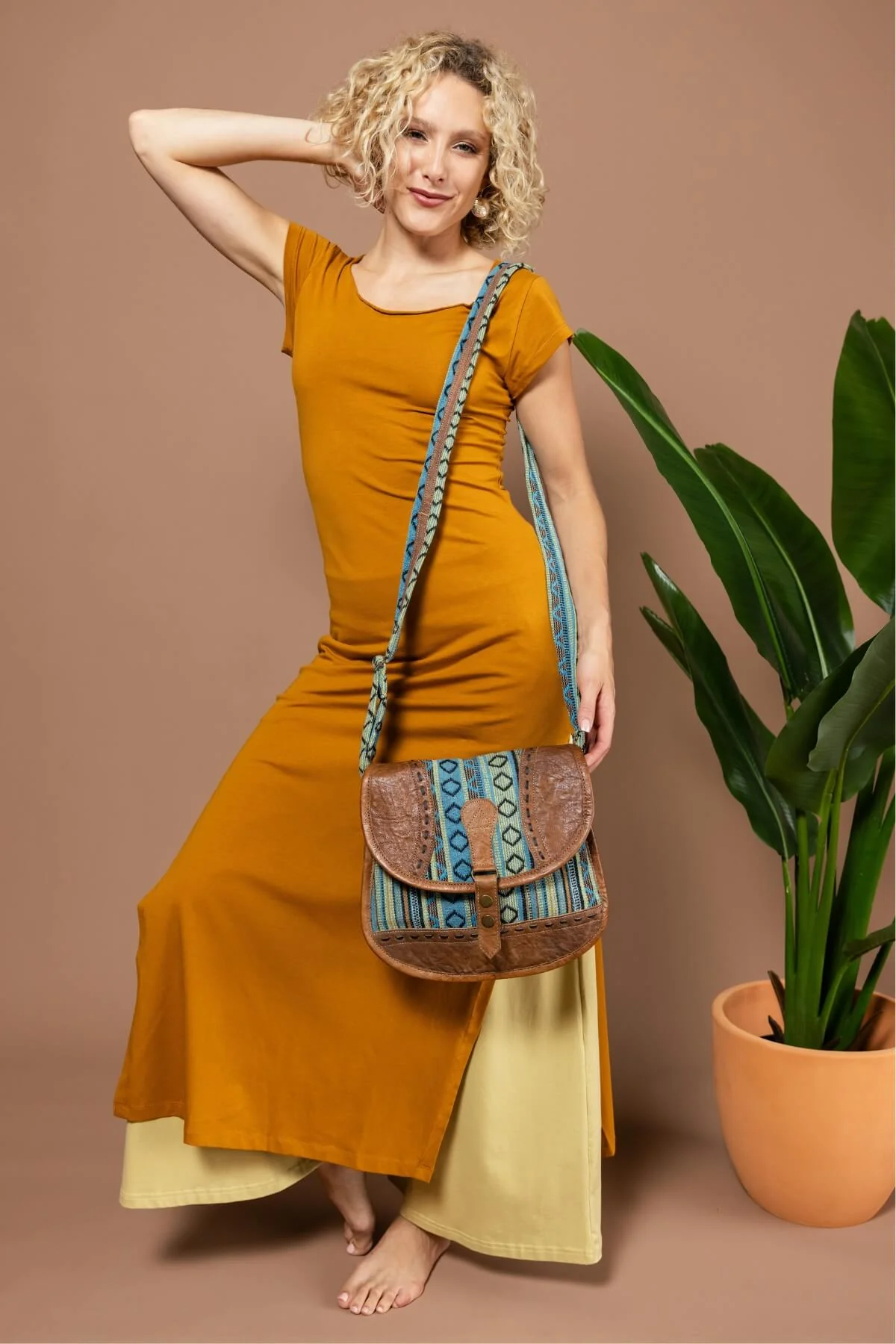 Buffalo Leather & Cotton Bag - Fougères - Image 2