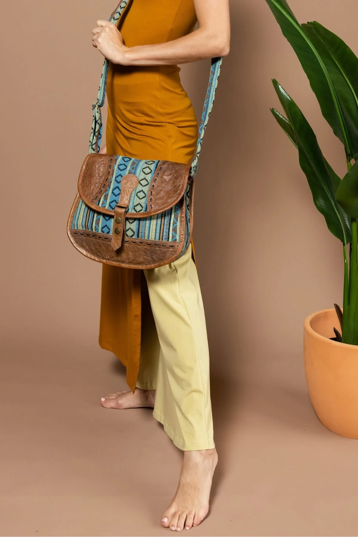 Buffalo Leather & Cotton Bag - Fougères - Image 3