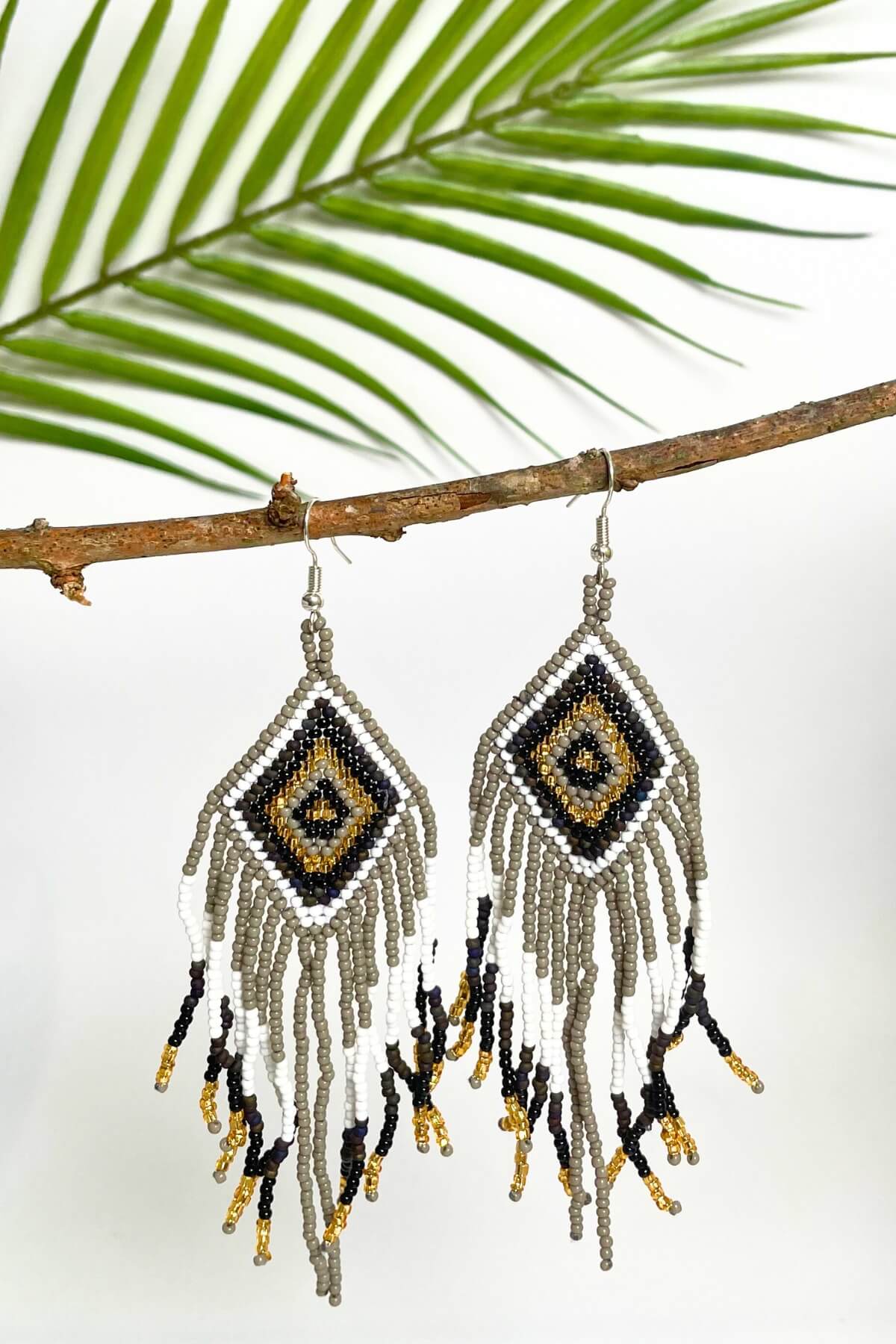 Beaded Earrings - Aztec Grey
