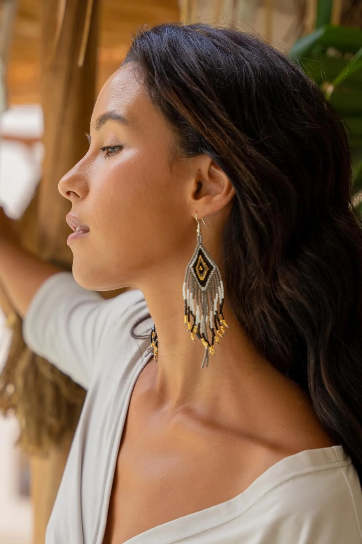 Beaded Earrings - Aztec Grey - Image 2