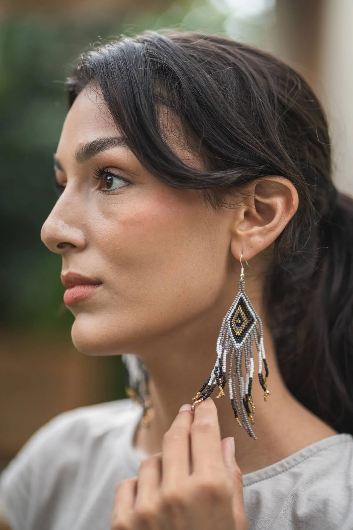 Beaded Earrings - Aztec Grey - Image 4