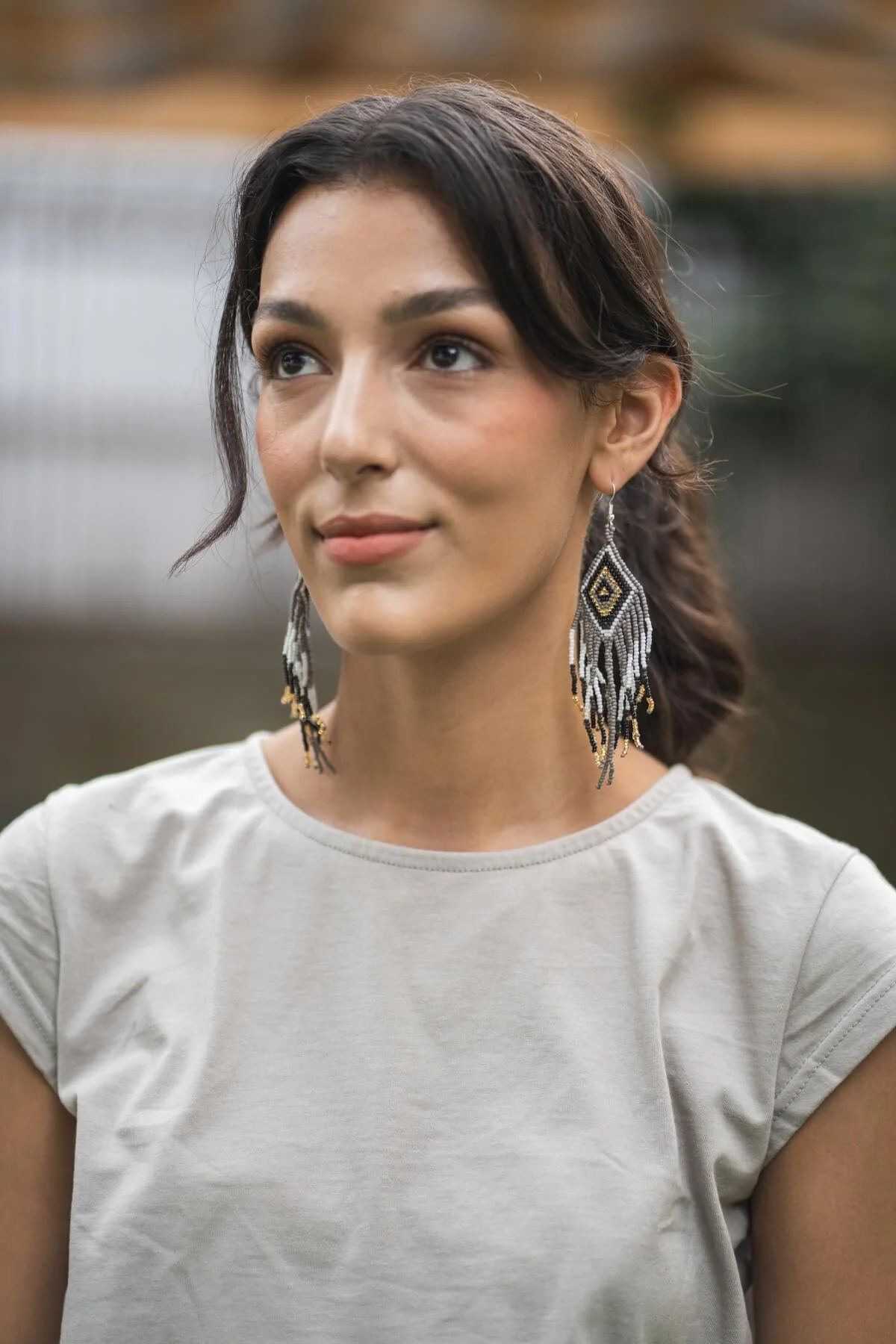 Beaded Earrings - Aztec Grey - Image 6