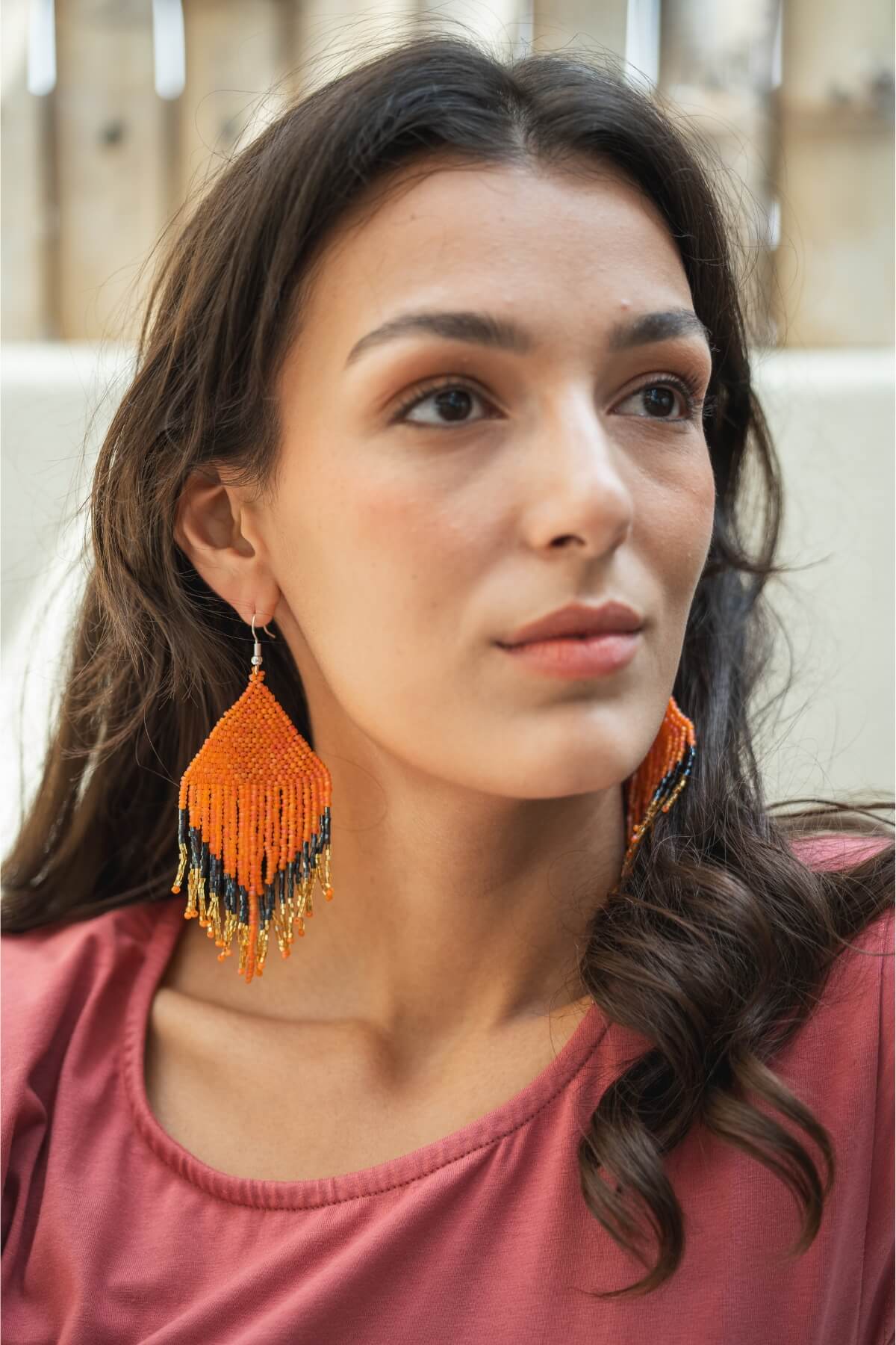 Beaded Earrings - Blood Orange - Image 2