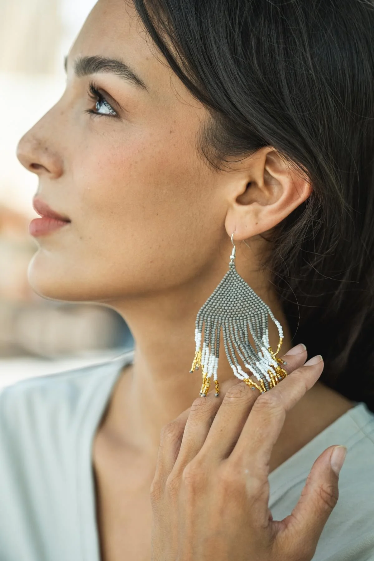 Beaded Earrings - Bluegum Silver - Image 3