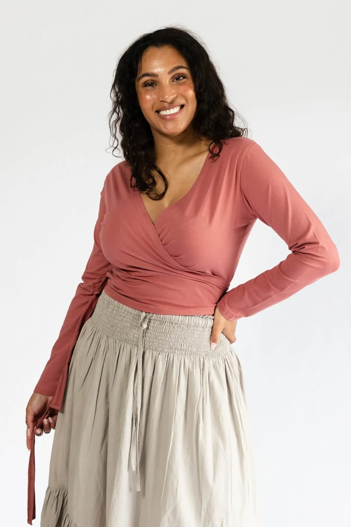 Organic Wrap Top Long Sleeve | Sundae - Image 4