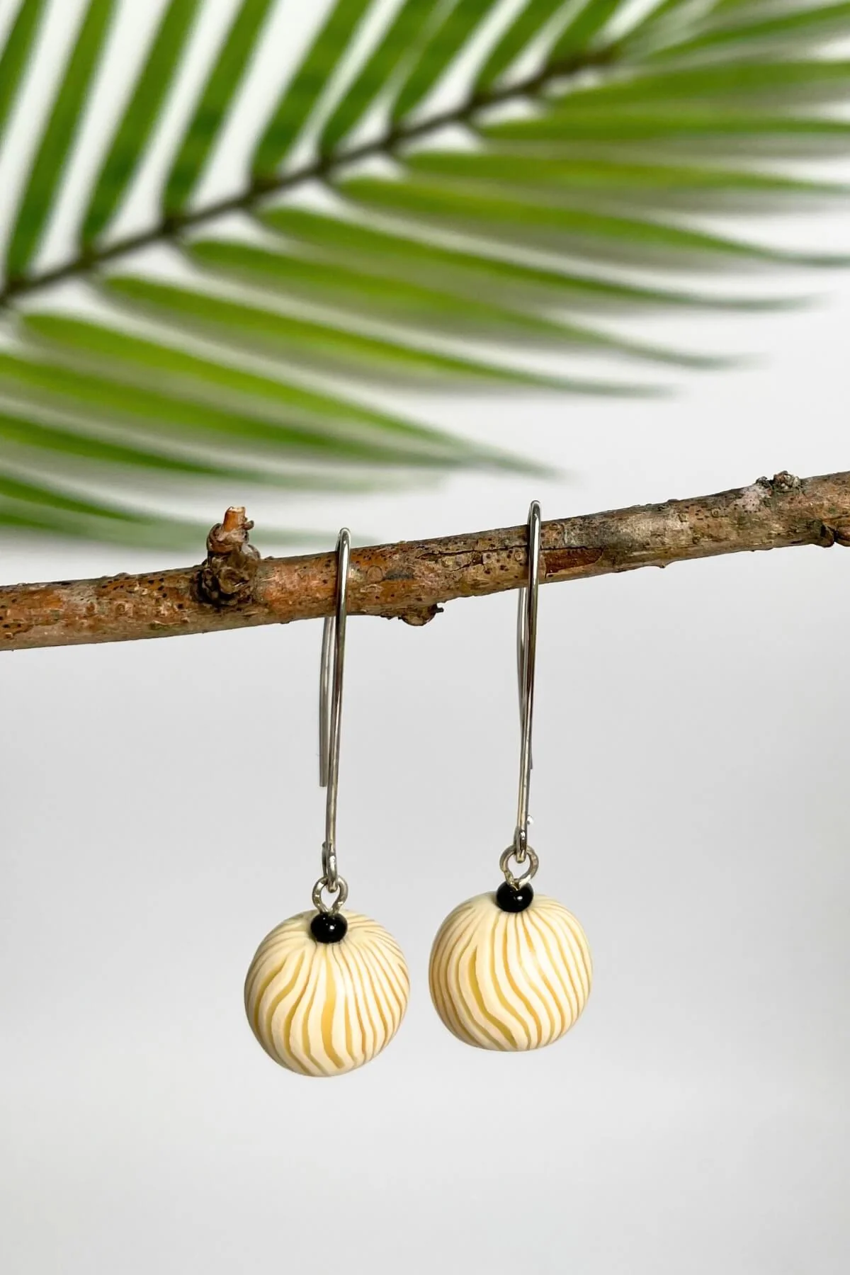 Single Drop Earrings - Cream Textured - Image 2